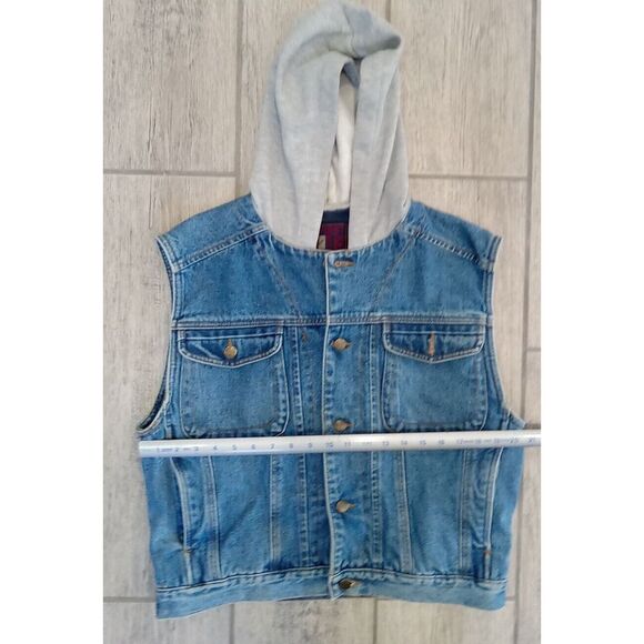 Vintage Hooded Jean Vest By Gitano First Class Jeans Sz Large L Blue Jean Jacket - Picture 3 of 5